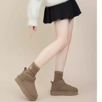 Winter Women s Snow Boots Thick-soled Solid Color Wear Resistant Women Warm Plush Mid Heel Water Proof Casual Warm Snow Boots 34 чёрный