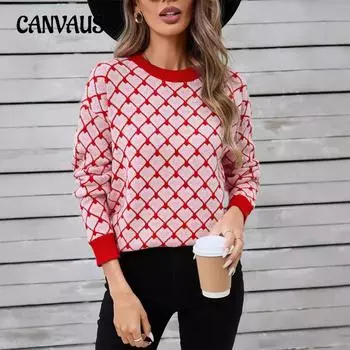 Зимний женский свитер ко Дню святого Валентина, круглый вырез, свитер большого размера с маленьким персиковым сердечком S красный