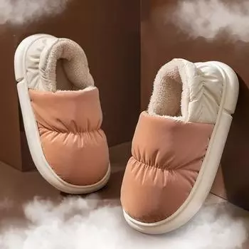 Winter Women Slippers 2024 Nw Waterproof Warm Plush Household Slides Indoor Home Non-Slip Thick Sole Furry Shoes for Couples 36-37 синий