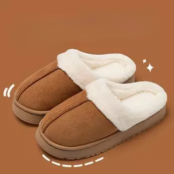 Winter women slippers 2024 plush cotton slippers warm non slip comfortable platform wear-resistant outdoor indoor warm slippers 36-37 кофейный