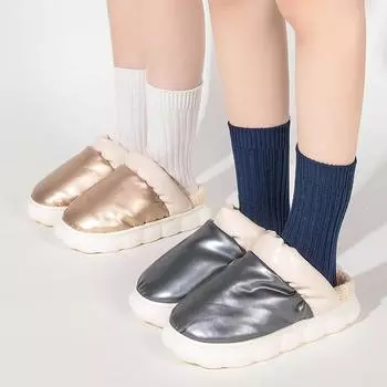 Winter Women Slippers Bread Shoes Outside Indoor Home Shoes Men PU Warm Plush Dual Purpose EVA Thick Sole Non-slip 36-37 золотисто-коричневый