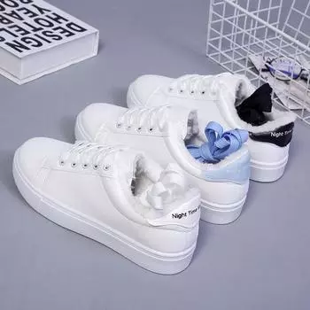 Winter Women Sneakers Warm Plush Vulcanized Shoes Women Platform Cotton Shoes Lace Up Women White Plus Velvet Casual Shoes 35 белый