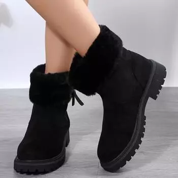 Winter Women Snow Boots Plus Velvet Warm Ankle Boots Women 2024 New Large Size Platform Cotton Shoes for Women Zapatos De Mujer 36 бежевый