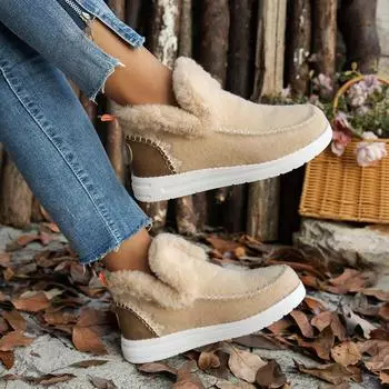 Winter Women Thick Warm Plush Shoes Non-Slip Ankle Boots Woman Cotton Shoes Home Slippers Slip on Women s Snow Boots Large Size 36