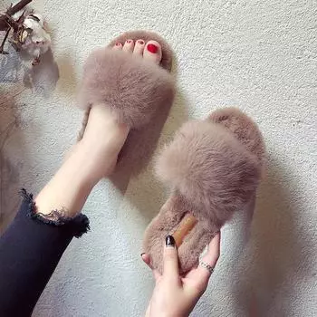 Winter Women Warm slippers female New Autumn new Korean flat-bottomed chic student fashion House Shoes Fashion Woman Shoes 35 бежевый