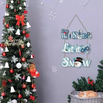 Winter Wooden Hanging Sign Rustic Seasonal Snowman Xmas Decoration Front Door Hanging