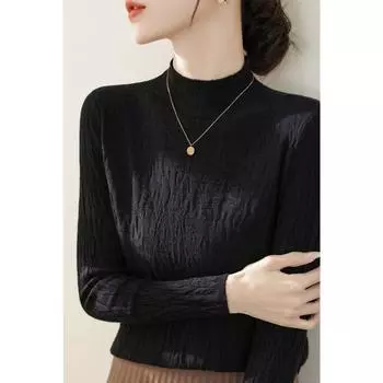 Winter Wool Silm Can Be Outerwear Sweater Inner Bottoming Shirt New Arrival Half-High Collar Long Sleeves Texture Knitwear Female