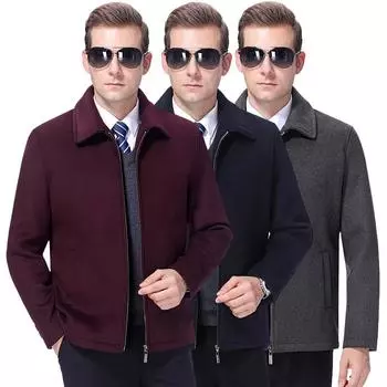 Зимняя шерстяная куртка для людей среднего и пожилого возраста, шерстяная куртка с лацканами, кашемировая куртка, мужская бархатная утолщенная мужская большого размера 165