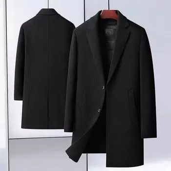 Winter Work Double-sided Woolen Coat Men s Medium and Long Single-breasted Take-off Goose Down Liner Fashion Casual Woolen Coat 170 чёрный