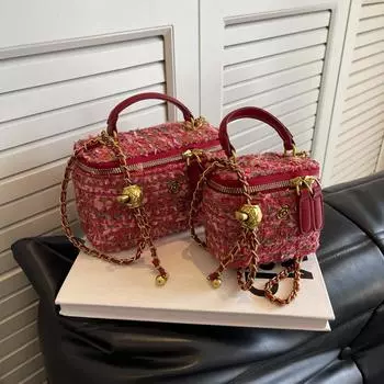 Winter Xiaoxiangfeng Woolen Box Bag Women S Chain Messenger Bag High-End Versatile Shoulder Bag small: 12 * 7 * 10 розовый