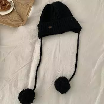 Winter Y2k Knitted Cap Thick Beanie Hats Kawaii Pom-pom Knit Cap Girls