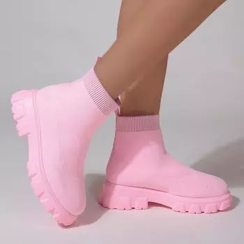 WinterKnitting Medium Tube Platform Boot Women Ankle Boots Lightweight Casual Shoes for Women Wedge Fashion Sock Boots 35 бежевый