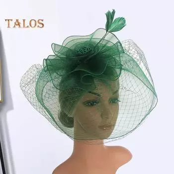 Wiomen Party Fascinator Hat Сетка Ажурная сетка Перо Винтажный цветок Королевский стиль Свадебный головной убор Головной убор Сценическое представление Головной декор Шляпа для волос