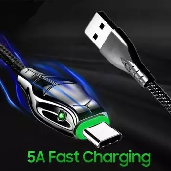 Wire Data Cable USB Type C Cable Fast Charging Cable Mobile Phone Cord LED Quick Charger Wire 1M-Type C