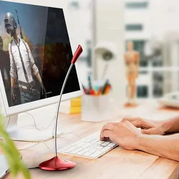 Wired Microphone Computer Omnidirectional Mic Noise Cancelling Condenser Microphone 3 5mm White