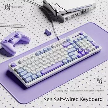 Wired Mute Keyboard Girl Wireless Office Computer Notebook Mechanical Feeling Key Mouse Suit Typing Feel Good [Single Keyboard] Haiyan-Wired-RGB Light 98 key