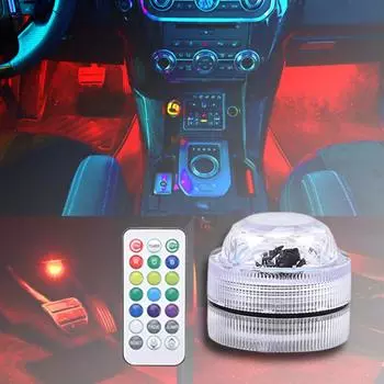 Wireless Adhesive Car Roof Foot Atmosphere Light Colorful LED Car Interior Ambient Light Auto Atmosphere Lamp Remote Control Kit