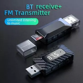 Wireless Bluetooth Car Adapter - FM Transmitter - Transmitter Receiver - Stereo Audio Input Output - Bluetooth Connectivity