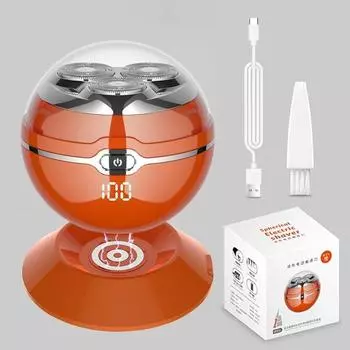 Wireless Charging Spherical Electric Shaver For Men 3D Floating Blade Head Mini Travel Rechargeable Beard Razor With Safety Lock оранжевый