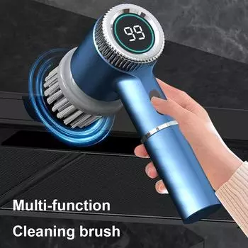 Wireless Electric Cleaning Brush Electric Spin Scrubbers with 5 Brush Heads Cordless Electric Scrubber Household Cleaning Gadget синий