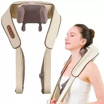 Wireless Electric Neck Should Massager Electric Massage Shawl Pillow for Neck Shoulder Waist Kneading Massager бежевый