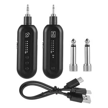 Wireless Guitar System Rechargeable Guitar Transmitter Receiver Set UHF with 5 Channels for 3.5mm/6.35mm Electric Guitar Bass чёрный