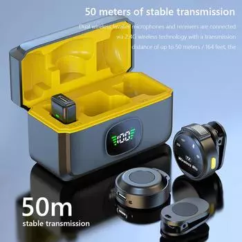 Беспроводной петличный микрофон с шумоподавлением, двухканальный мини-портативный микрофон для записи звука и голоса для iPhone Android