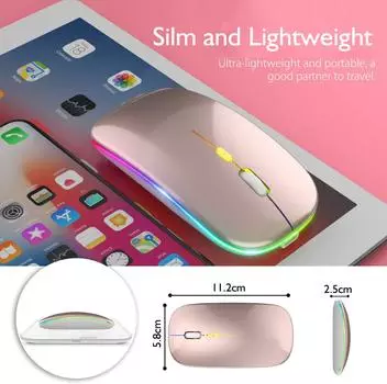 Беспроводная мышь 2,4 ГГц, Bluetooth, перезаряжаемая мышь, бесшумная игровая USB-мышь со светодиодной подсветкой, 1600 точек на дюйм, мышь для компьютера, ПК, ноутбука золотой