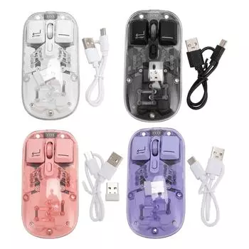 Wireless Mouse Dual Mode 2.4G BT5.0 3000FPS Magnetic 400mAh Transparent RGB Mouse for Office Purple