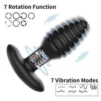 Wireless Remote Control Rotating Vibrating Anal Plug - Prostate Massager for Men, Silicone Adult Toy, Rechargeable Male G-Spot Stimulator