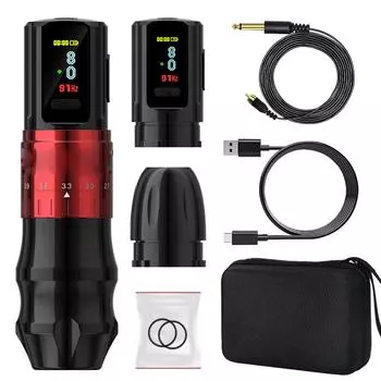 Wireless Tattoo Machine Pen 10500RPM 2400mAh Double Battery Rotary Tattoo Pen with RCA Converter красный