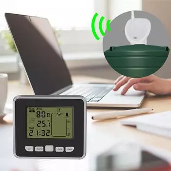 Wireless Ultrasonic Water Tank Liquid Depth Level Meter Flow Sensor Monitor with LCD Temperature Display Measuring Tool 3.5 Inch