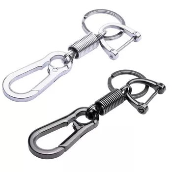 [Wisdompro] Key Holder, Zinc Alloy Key Chain, Carabiner, Key Ring, Lightweight, Attachment, Set of 2, Black + Silver