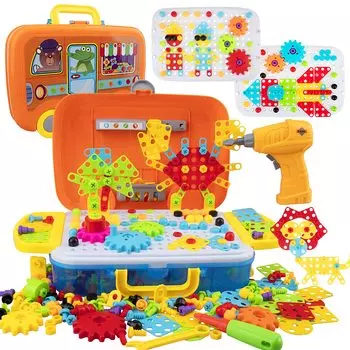 WISESTAR 380PCS электрическая дрель игрушечный винт плотницкий набор STEM 3D автомобиль с ящиком для хранения рождественский подарок на день рождения ящик для инструментов своими руками красочный возраст 6+