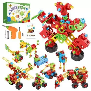 WISESTAR 446PCS Carpenter Blocks электрическая дрель игрушка сборка винты плотницкий набор робот вертолет транспортировка животных мальчики ящик для хранения STEM игрушка 3D