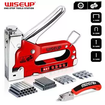 WISEUP 4 в 1 пистолет для ногтей DIY мебельный степлер степлер для обивки степлер с 1200 скобами домашний декор столярные инструменты 4 in1 красный