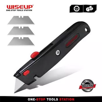 WISEUP Выдвижной универсальный нож Металлический сверхмощный нож для коробок Многопозиционный универсальный нож с 3 шт. дополнительными лезвиями Домашние ручные инструменты чёрный