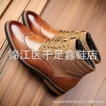 Wish new retro Martin boots mid-top engraved men s trendy leather boots versatile casual sleeve leather boots 38 чёрный