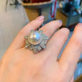 Wish Pearl Micro Yellow Diamond Ring Fashion Adjustable Ring