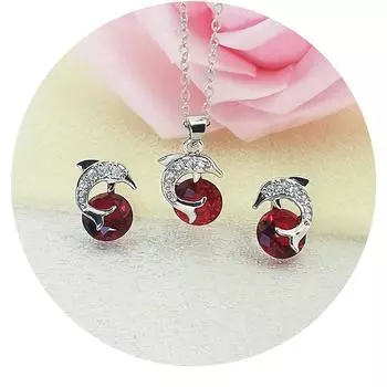 Wish Simple Dolphin Ожерелье Серьги Циркон Ювелирные Изделия Комплект Модный Комплект Из Двух Частей Ювелирных Изделий красный