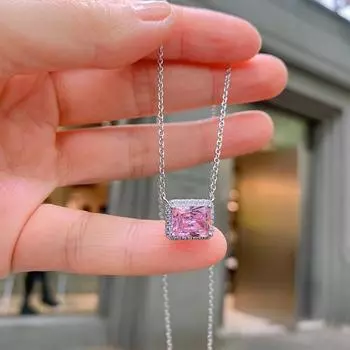 Wish simple small square pink zircon bracelet femininity simulation yellow diamond necklace women s jewelry set