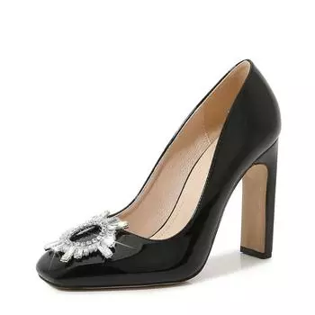 Wish the new car show catwalk ladies black trendy sexy sunflower large size high heels 35