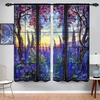 Wisteria and sunset curtains Beautiful wisteria at sunset, a set of two pieces, home living room bedroom curtains 50W130H(CM)X2PCS&Grommet Top