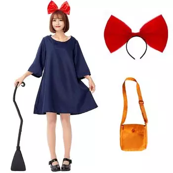 Witch Cosplay Kiki Cosplay Ribbon Dress Bag Cosplay Moe Cute Halloween Costume Cosplay 2D Cosplay Anime Costume Women Adults Junior and Senior High