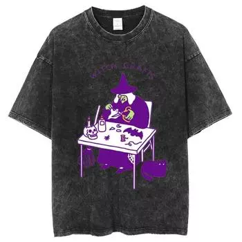 WITCH CRAFTS принтованная женская футболка повседневный стиль парный топ высокое качество имитация денима круглый вырез летний S