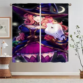 Witch Girl Curtains Child Room Kitchen Curtains for Living Room 2 Elegant Pieces Curtain Curls Window Blinds Bedroom Decoration W50xH70cmx2pcs-CL