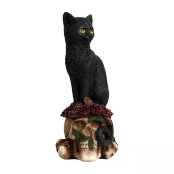 Witchcraft Cat, Mystery Cat Sitting On A Skeleton, Poisonous Rose Statue 3D Cat Skeleton Decoration One Size