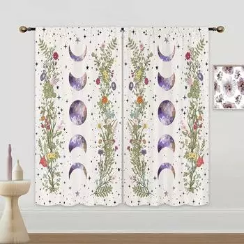Ведьмовские готические эстетические весенние шторы с изображением природы для гостиной, современные шторы для спальни, шторы с высоким затемнением, кухонные шторы W55 X H120cm X 2&HOOK