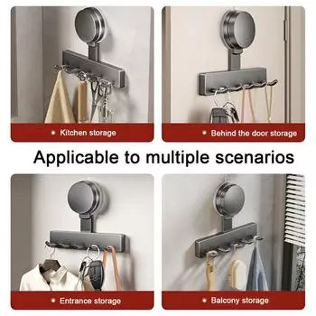 With 3/5 Hooks Suction Cup Hooks Reusable Universal Hook No-Punch Hangers Behind The Door Grey-3 Hooks