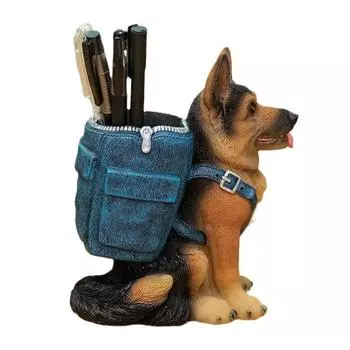 With Backpack Dog Pen Holder Hand-painted Desktop Storage Container Resin Dog Statue Bedroom Dog-shaped